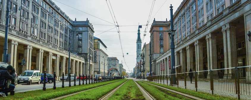 Railway through a Polish city center