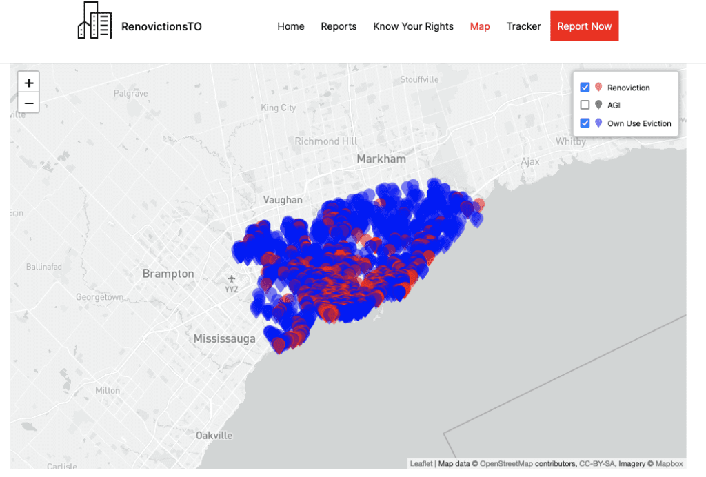 Renovictions and Own Use Evictions heat map in Toronto