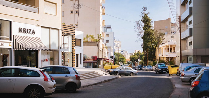 A medium shot of the winding streets in Cyprus.