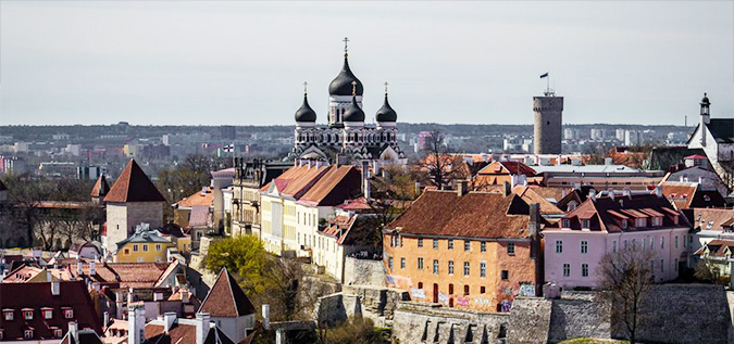 A wide shot of the Estonian church.