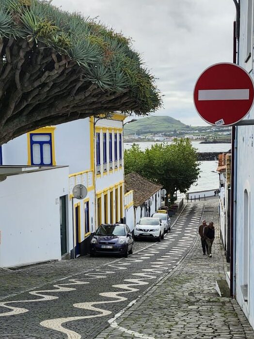 A picture of the cobble stone streets of Portugal